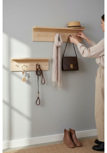 Ahşap Askılık Raflı 70x14 Ve 50x14 Mutfak, Antre, Banyo, Ofis, Mağaza, Çocuk Ve Yatak Odası Meşe