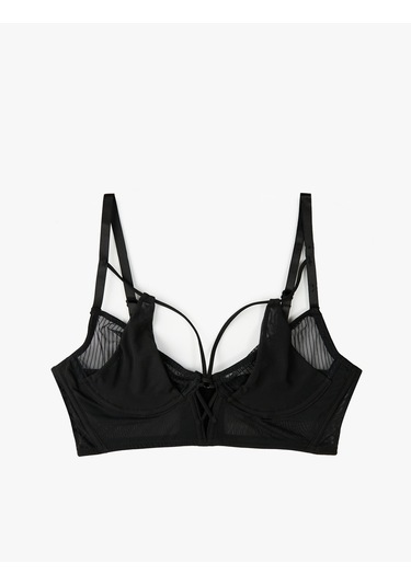 Koton Rahat Kalıp Tül Detaylı Dolgusuz Balenli Sütyen Siyah 6wlk10074mk Siyah
