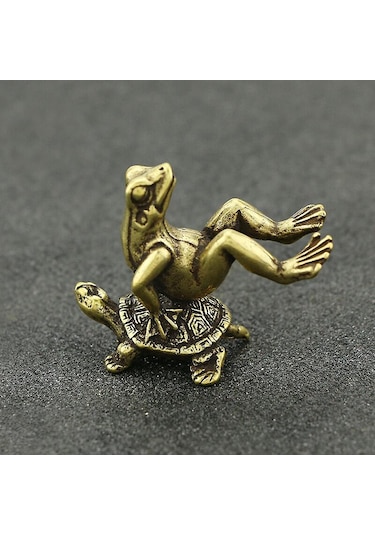 Sevimli Mini Pirinç Kurbağa Kaplumbağa Üzerinde Oturuyor Vintage Hayvan Heykeli Metal Figür Ofis Masası Dekoru Süs Oyuncak Hediye 3.5x4cm 3 Adet