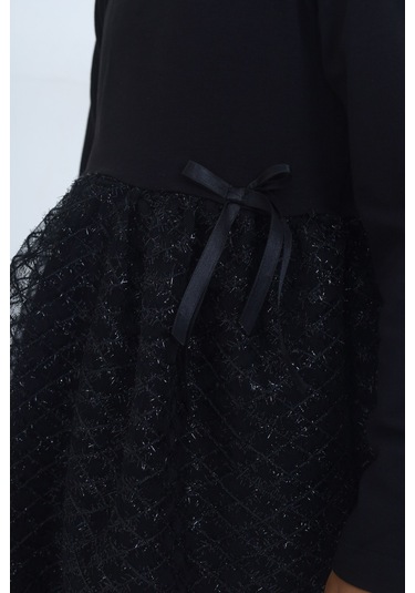 Toontoy Kız Çocuk Fırfırlı Tüllü Elbise Siyah