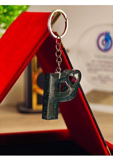 Harfli Anahtarlık Epoksi Kişiye Özel Yapım El Yapımı Harf Anahtarlık Kalp Model Özel Tasarım Hediyelik Ürün Kalp Desenli Simli Anahtarlık Beyaz - Kahverengi