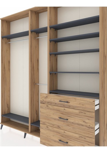 Arges Dolap 9 Raflı 3 Çekmeceli 3 Askılı 220x30x243 Çam-antrasit/çam Antrasıt/atlas Çam