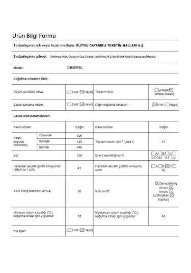 Dijitsu DB80RBL Retro 47 L Tek Kapılı Mini Buzdolabı