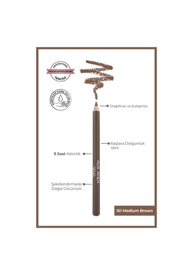 Alix Avien Uzun Süre Kalıcı Belirginleştirici Şekillendirici Kahve Kaş Kalemi Brow Liner 151 Medium Brown