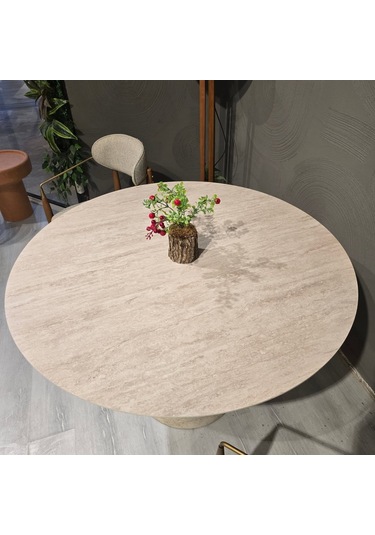Lucca Yuvarlak Traverten Masa, Konik 120x120 Traverten