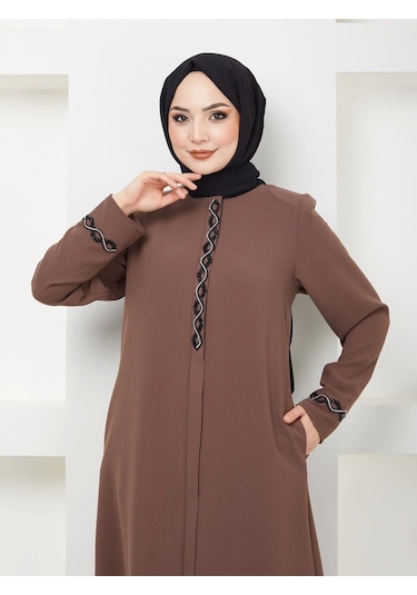 Nevayla Moda Büyük Beden Taş Detaylı Ferace Taba