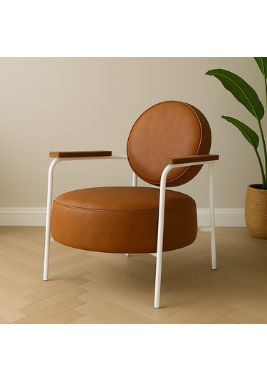 Venüs Berjer - Modern Tekli Beyaz Koltuk - Ofis Koltuğu - Taba