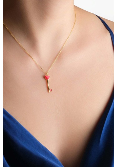 So Chic  Kalp Anahtarı 18 Ayar Sarı Altın Kaplama 45 Cm Gümüş Kolye