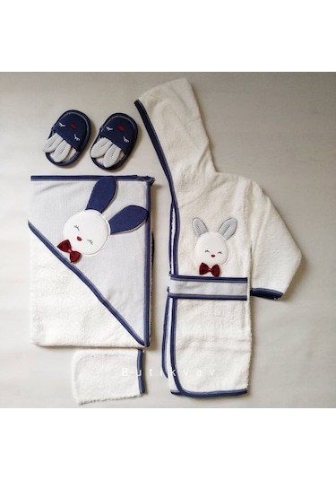 Gaye Bebe Erkek Bebek Tavşanlı Bornoz Seti