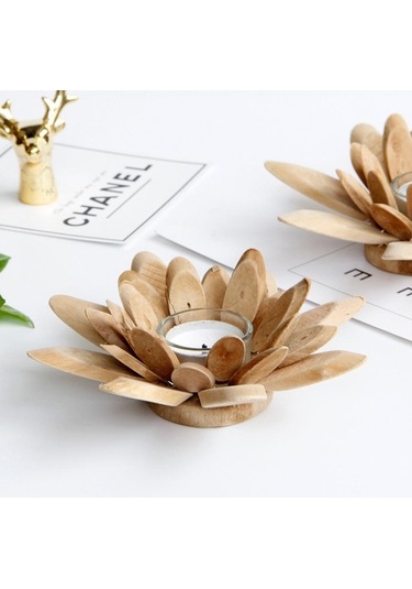 Pazly Suntek El Yapımı Ahşap Tea Light Lotus Mumluk - Tarif Edildiği Gibi Tarif Edildiği Gibi