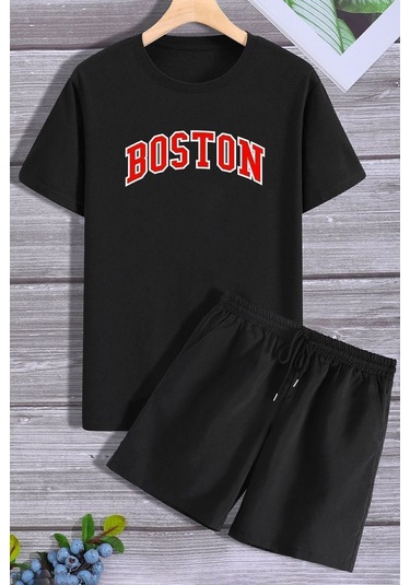 Boston Şort T-shirt Eşofman Takımı Siyah