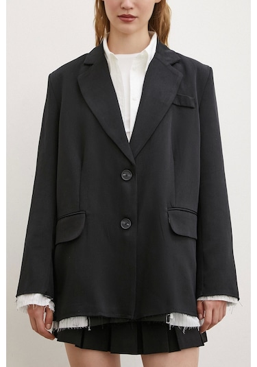 Never More Cep Kapaklı Kesik Detaylı Blazer Ceket Siyah Siyah