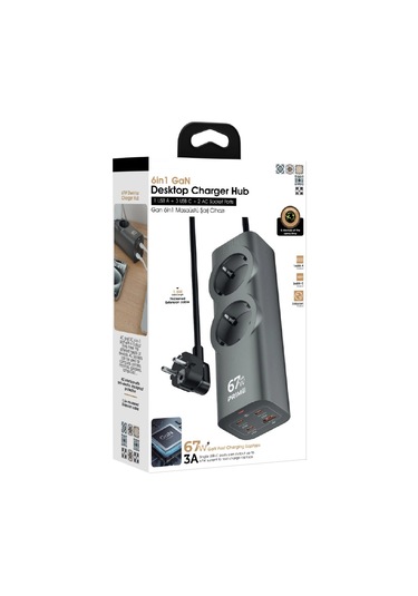 Fc54 6in1 Gan Masaüstü Priz Şarj Cihazı 1 X Usb-a 3 X Usb-c 2 X 220v 1.5m