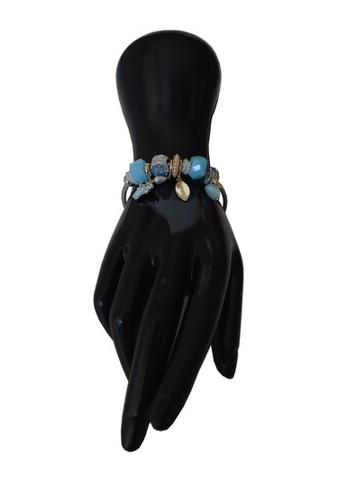 Uzel Çelik Gümüş Silver Model Forever Yazılı, Arı Charmlı Çelik Bileklik Mavi