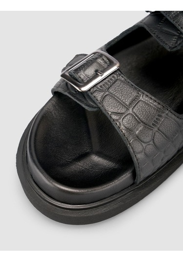 %100 Hakiki Deri Croco Desen Siyah Erkek Terlik Siyah