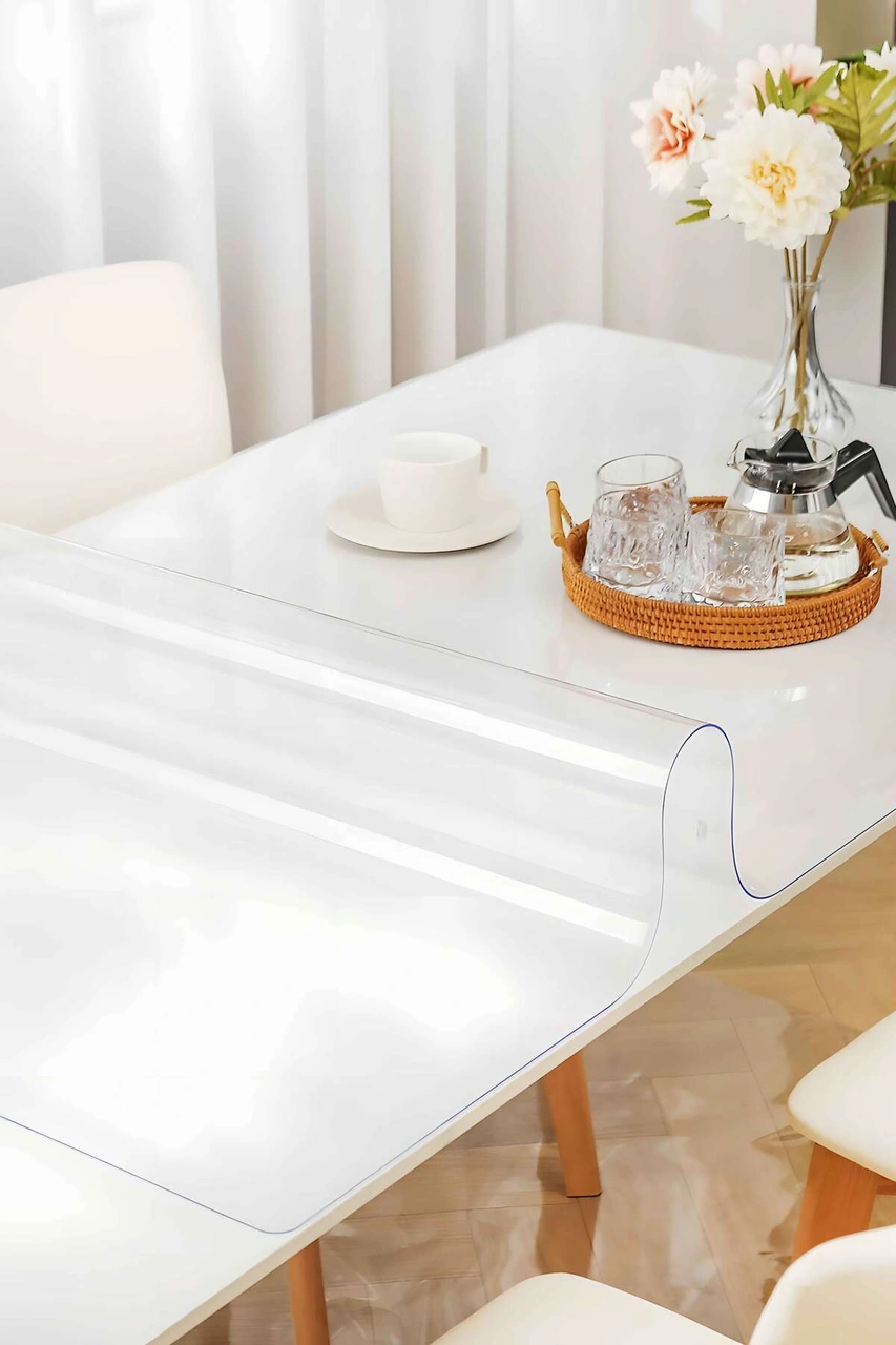 Rona Home Pvc Şeffaf Kalın Masa Örtüsü Kristal Silinebilir Su Geçirmez Masa Koruyucu Mika Masa Örtüsü 1.4mm Şeffaf