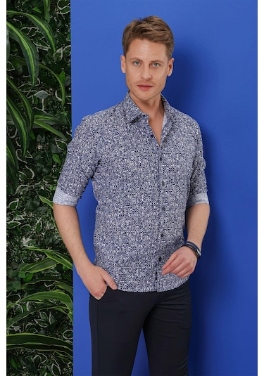G 1541 Slim Fit Lacivert Klasik Gömlek Lacivert