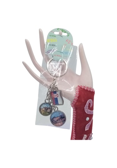 Sırbistan Üçlü Epoksi Metal Çift Taraflı Damla Anahtarlık Serbia Gümüş