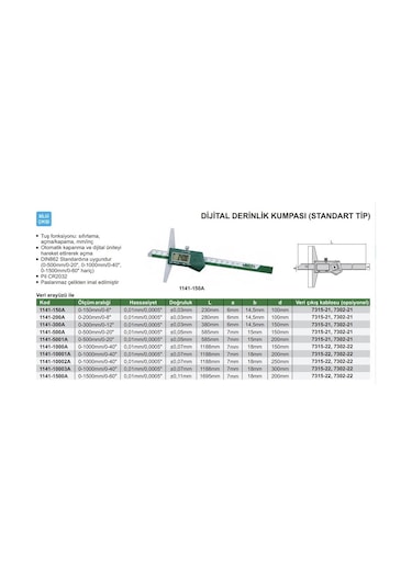 Insize 1141-200A Dijital Derinlik Kumpası (Standart Model)
