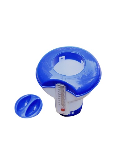 Hfambition Termometreli Pp Klor Tablet Dağıtıcı - 130mm Yükseklikli Su Yüzey Dağıtıcı Mavi+beyaz