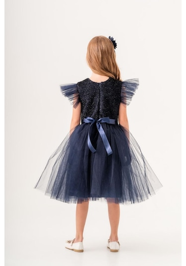 Tüllü Kız Çocuk Kpl Elbise Mnk0526 Koyu Lacivert
