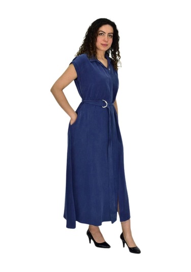 Kadın Beli Kemerli Elbise Bgl-st04639 İndigo