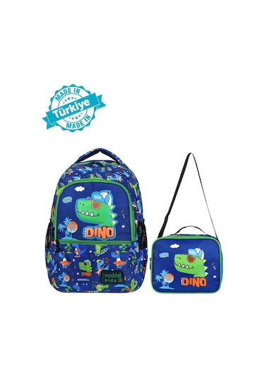 Waddell Lisanslı Dinazor Deri Nakış Desenli Erkek Çocuk İlkokul Sırt Çantası Ve Beslenme Çantası