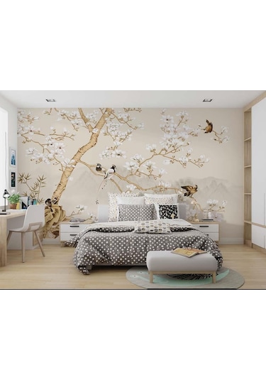 Ağaç Dalları Üzerinde Kuşlar Vintage Duvar Kağıdı