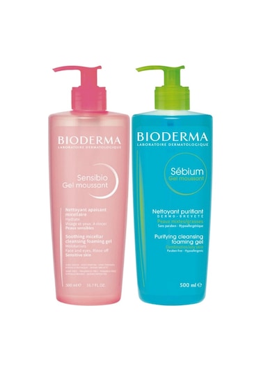 Bioderma Sebium Karma ve Yağlı Ciltler İçin Yüz Yıkama Jeli 500 ML + Sensibio Hassas Ciltler İçin Yüz Yıkama Jeli 500 ML