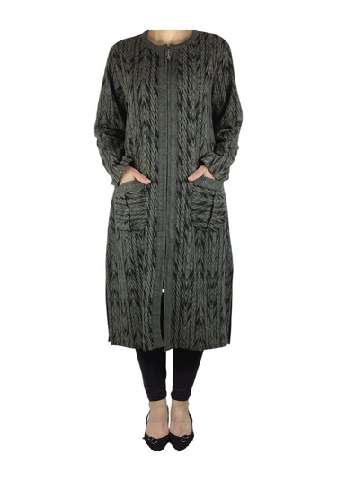 Kadın Önü Fermuarlı Üstten Cepli Kalın Kap Yeşil