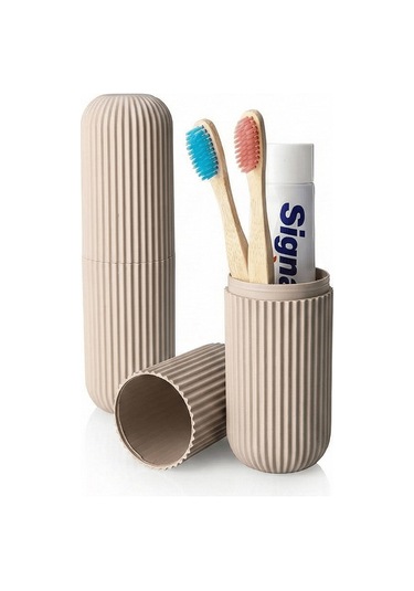 Bej - Seyahat Tipi Diş Fırçası, Makyaj Malzemesi Saklama Kabı, Çok Amaçlı Aksesuar Organizeri Bej