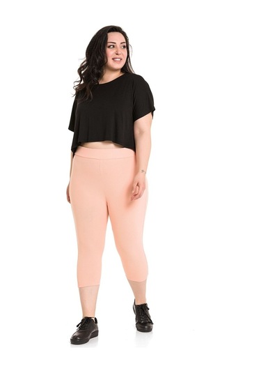 Büyük Beden Fitilli Karyoka Dikişli Diz Altı Somon Tayt