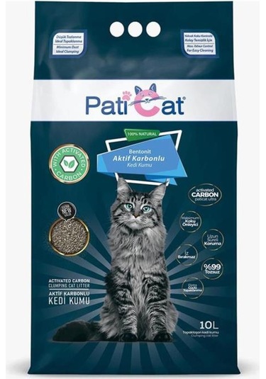 Paticat Aktif Karbonlu Topaklaşan Bentonit Kedi Kumu 10 L