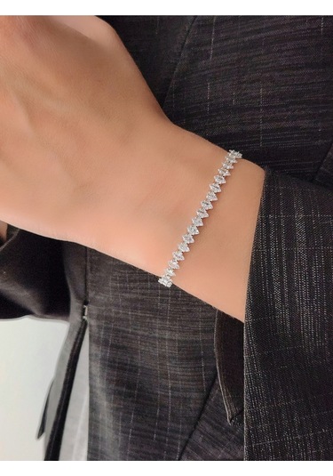 Badem Mekik Liza Kübik Zirkon Taşlı Su Yolu Silver Bileklik Silver