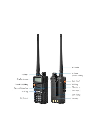 Samdoo Baofeng Uv-5r 5w İki Frekanslı 128 Kanal Walkie Talkie, Led Ekranlı, El Fenerli, Fm Radyolu, 2800mah Pil Siyah, Avrupa Standartı