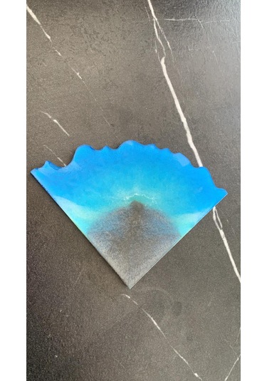 Deniz Mavi Yeşil Siyah Simli Üçgen Dalgalı Epoksi Bardak Altlığı Mavi - Yeşil