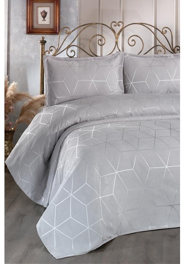 Çeyiz Diyarı Verona 3 Parça Çift Kişilik Yatak Örtüsü Gri Gri