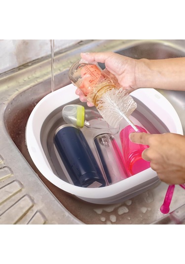Konesam Bebek Şişesi Ve Süt Sağma Parçaları İçin Katlanabilir Çok Amaçlı Yıkama Sepeti, Gri-beyaz, Büyük Boy