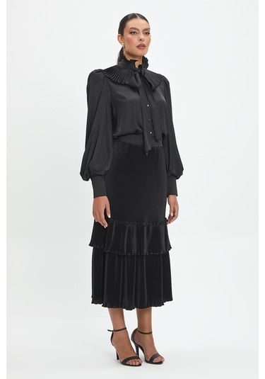 Kadın Fırfır Detaylı Gömlek Siyah