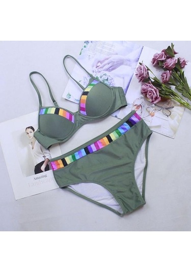 Yeni Yaz Kadın Bikini Seti Colorblock Yüksek Bel Yüzme Alt Rahat Kadın Beachwear Mayo Mayo İç Giyim Mavi