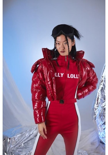 Kemer Detaylı Şardonlu Holly Lolly Logolu Özel Kar Snowy Tulum Kırmızı