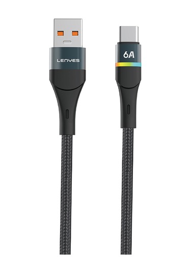 Lenyes Lc520 Usb-a To Type-c 6a Örgü Tasarımlı Hızlı Şarj Özellikli Şarj Kablosu 66w 1m Siyah Siyah