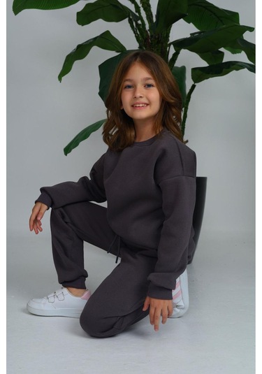 Üç İplik Cepli Bisiklet Yaka Alt Üst Takım Füme