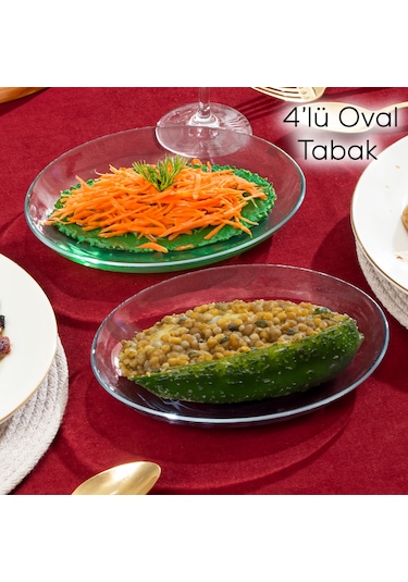 Paşabahçe 10357 4 Lü Oval Cam Sunum Servis Tabak Seti 21x16 Cm