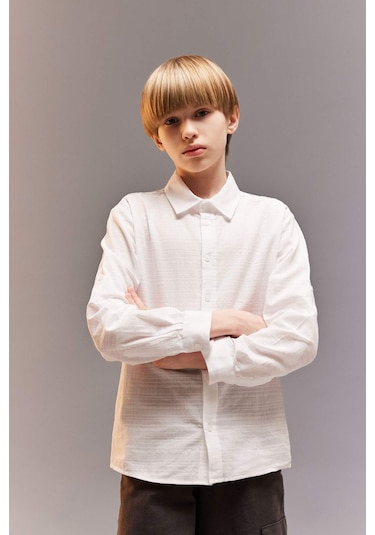 DeFacto Erkek Çocuk Polo Yaka Dokulu Uzun Kollu Gömlek D7776A825SMWT34