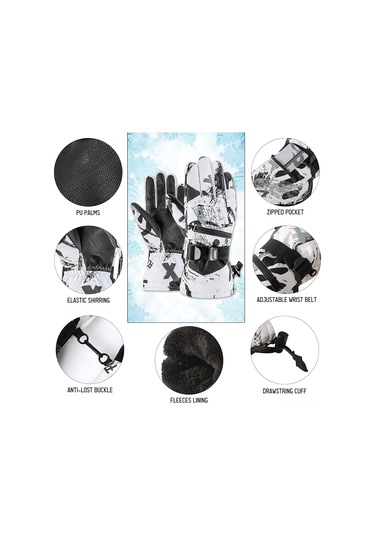 Geeksen Sıcak Fleece İçli, Dokunmatik Ekranlı, Kaymazsız Pu Eldiven - Bisiklet, Kayak, Doğa Aktivitesi İçin, Gri-beyaz, L Beden 1901 Gri