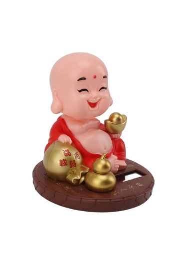 Kosona Güneş Enerjili Sallanan Manastırcı Figürü - Işık Tespitli, Şans Ve Zenginlik Getiren Masaüstü Dekorasyon Kırmızı