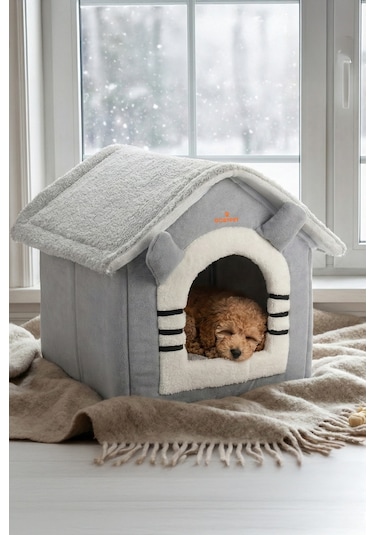 Peluş Kedi Ve Küçük Irk Köpek Evi, Minderli