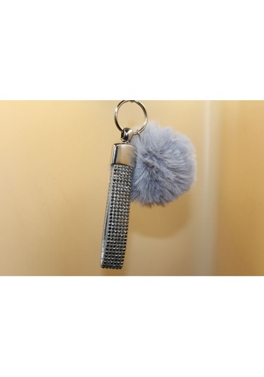 Füme Taşlı Minik Ponpon Seçenekli Anahtarlık