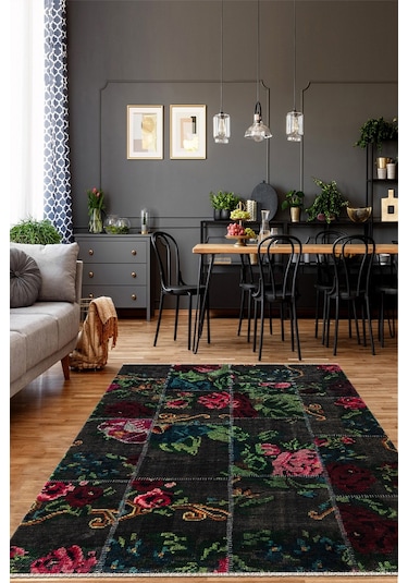 Efes 2302 Patchwork Yumuşak Doku Leke Tutmayan Modern Halı Kilim Çok Renkli